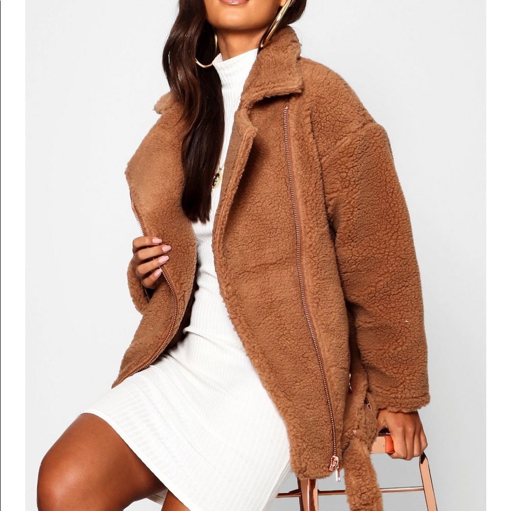 Petite Teddy Faux Fur Biker Jacket